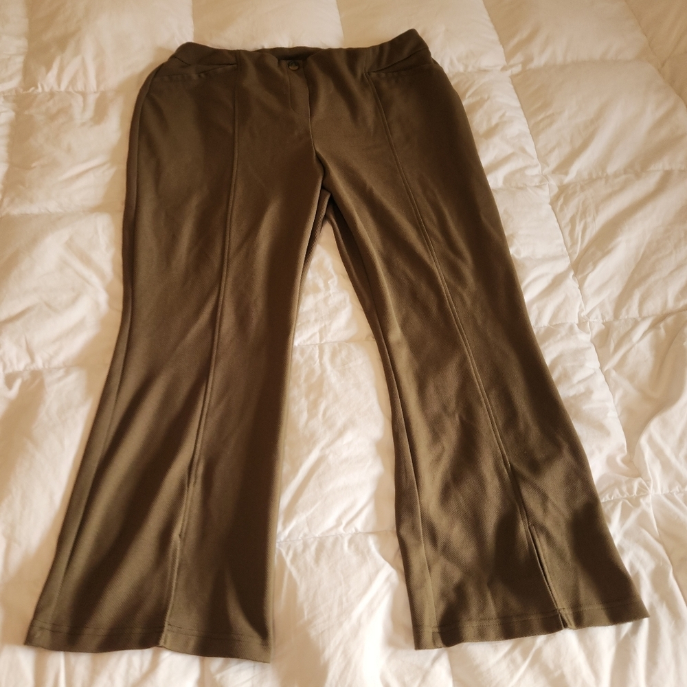 Cato Olive Green Wide Leg Flare Slit Trouser Pants Size 22 Plus Size Workwear - Picture 5 of 9